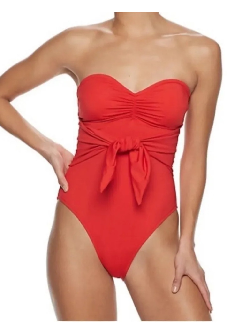 WeWoreWhat women’s Tomato Red Capri Strapless Swimsuit
